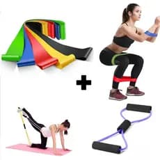 Elástico Extensor para Exercício + 5 Faixas Elásticas Ideal Treino, Yoga, Pilates e Fortalecimento