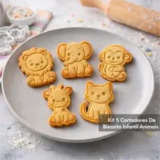 Formas Cortador Biscoito e Massinha Infantil Tema Animais Kit 5 Cortadores + 5 Marcadores internos