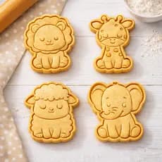 Cortador de Biscoito Infantil Animais Kit 4 Peças 6cm com Marcador Biscoito Massinha