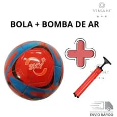 Bola De Futebol Society + Bomba De Ar De Encher Sky Infantil Couro Sintético