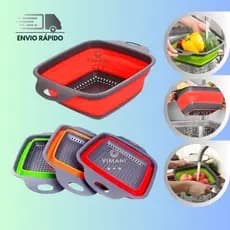 Escorredor de Salada Dobravel 18x18cm De Silicone Para Alimentos Legumes Frutas Massas Verduras