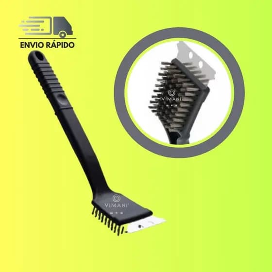 Escova Limpa Grelha Com Lâmina De Raspar Gordura De Aço Inox E Cabo de Nylon 30cm