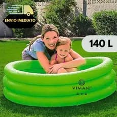 Piscina Infantil 140 Litros Inflavel Para Criança Menino Menina Vermelha Azul Verde