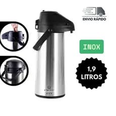 Garrafa Térmica Inox 1,9 Litros Com Ampola De Vidro Para Café Chá Água Alça Trava Resistente