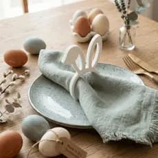 Porta Guardanapo Decorativo Temático Coelho Branco Ideal para Almoços e Jantares Especiais
