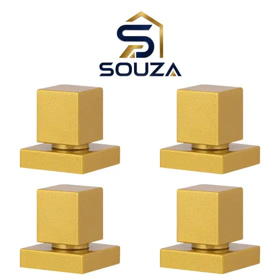 Kit 4 Acabamentos Registro Dourado Quadrado Metal Padrão Deca Banheiro 1/2 3/4 Luxo Premium