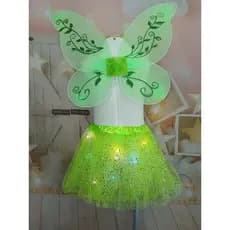 Kit Fantasia Fada Verde Sininho Saia Tutu Tule Com Led & Asa Fada Veste do 4 ao 8 anos