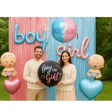 Kit  Chá De Revelação Boy &  Girl Cortina Metalizada,  Balão metalizado, Balão revelação confete