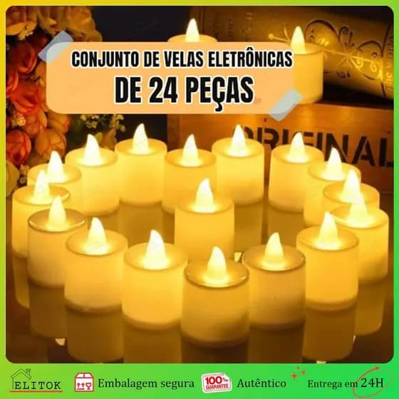 Velas Decorativas de LED 24 Peças Luz Amarela Eletrônicas Para Festa Casamento Decoração de Casa Mesa Natal