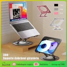 Suporte para Notebook de Aço Dobrável 360° Giratório Ajustável Base Reforçada Portátil Compatível 10 a 17 Polegadas