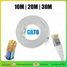 Cabo de Rede RJ45 Cat6e  Alta Velocidade para Internet – 10M 20M 30M, Uso Interno e Externo, Conexão Estável