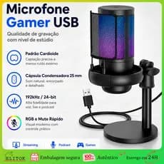 Microfone Gamer RGB Alta Sensibilidade – Gravação para Jogos Podcast e Live