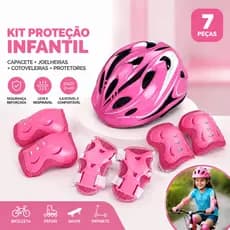 Conjunto de Proteção Infantil 7 Peças para Bicicleta e Patinete com Capacete Joelheiras e Cotoveleiras