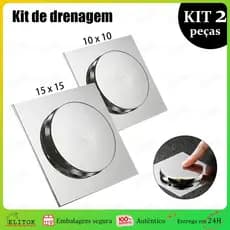 Ralo Click Up Inteligente 10x10 Aço Inox  Kit Banheiro Lavabo C Veda Cheiro Moderno Autolimpante Fácil Limpeza