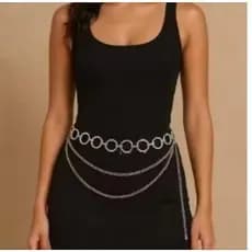 Cinto Feminino Elos redondos e Correntes com Camadas Metalizado