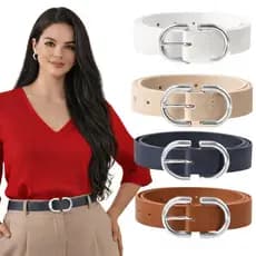Kit 2 Cinto Feminino Fivela Dupla Prata Redonda Lançamento