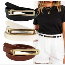 Kit 3 Cinto Femininos Finos Elegantes com Fivela Dourada Longa