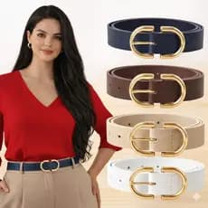 Kit 2 Cinto Feminino Fivela Dupla Dourada Redonda Lançamento