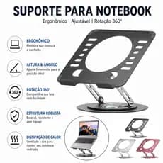 Suporte para Notebook Ajustável 360° Ergonômico Dobrável Alumínio Antiderrapante Dissipação de Calor