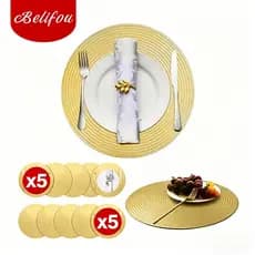 Belifou Kit 10 Individuais De Mesa Em PVC Mesa De Jantar Dourados 38CM