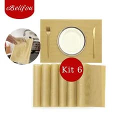 Belifou Kit 6 Mesa Jogos Americanos E Descanso PVC Retangular Dourados - Matio