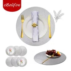 Belifou Kit 6 Individuais De Mesa Em PVC Mesa De Jantar Prata 38CM - Matio