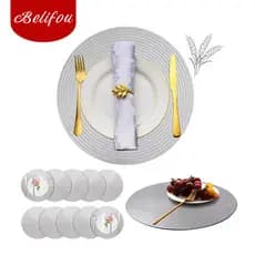 Belifou Kit 10 Individuais De Mesa Em PVC Mesa De Jantar Prata 38CM - Matio