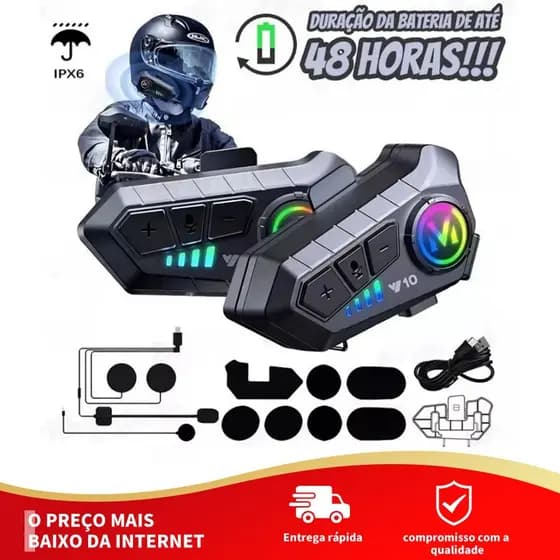 Y10 Motocicleta Sem Fio Bluetooth 5.3 Fone de Ouvido Capacete Kit de Chamadas Mãos Livres À Prova D'Água Intercom-BT