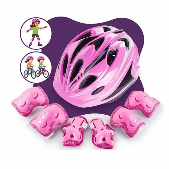 Kit Proteção Infantil 7 Peças Capacete Reforçado + Joelheira Cotoveleira Skate Patins Bike