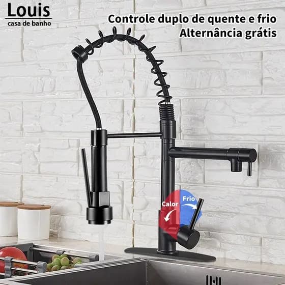Louis Torneira Cozinha Gourmet Monocomando Com Spray Extensor-preto