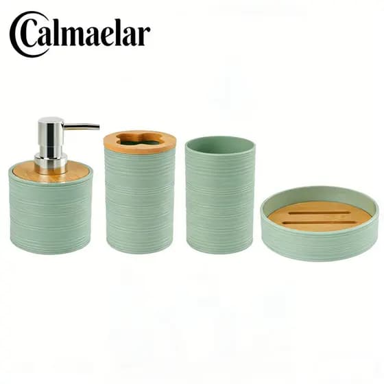 Kit Acessórios Para Banheiro Louis 4 Itens Cinza Completo Saboneteira e Porta Escova Premium Pronta Entrega