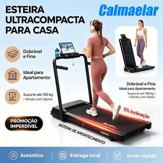 Esteira Ergométrica Elétrica Dobrável Portátil Caminhada Residencial Controle Remoto 6km/h 100kg (110V/220V)