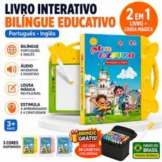 Livro Infantil com Som livro interativo Inglês e Português Com Lousa Mágica e Caneta Brinquedo Educativo