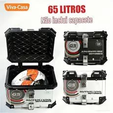 Baú Traseiro Moto Alumínio 65L Top Case Universal Impermeável