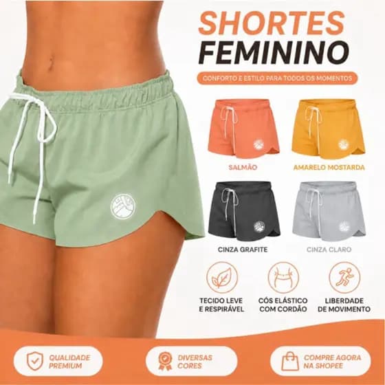 Short Feminino Esportivo Corte A Laser Secagem Rapida Praia Surf Futvôlei Beach Tennis