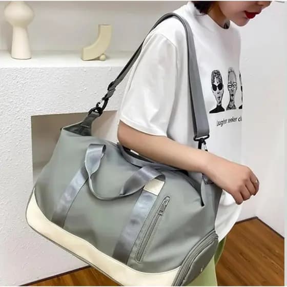 Bolsa Mala de Viagem Super Grande Transversal - 40L, 5 Compartimentos com Zíper, Poliéster Resistente, Alças Removíveis,