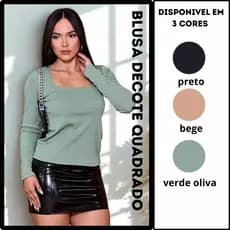 Blusa Fenimina Decote Quadrado Manga Longa