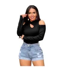 Manga Longa Body Canelado Luxo Tendencia