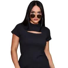 Blusa Feminina Decote Vazado Ribaninha Canelado Manga Curta Casual Moda Tendencia