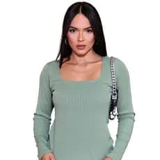 Blusa Manga Longa Decote Quadrado
