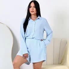 Camisa Listrada com Shorts Conjunto Feminino com forro