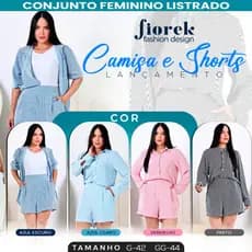 Conjunto Listrado Camisão e Shorts com Forro