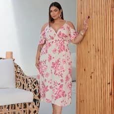 Vestido Mide Estampado Floral De Alça Plus Size