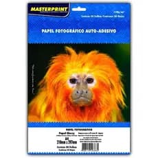 Papel Foto Auto Adesivo Brilhante Masterprint 130g A4 50 Folhas Premium Secagem Instantânea