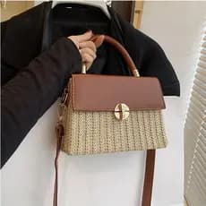 Bolsa de palha com design moderno, bolsa transversal, pequena bolsa quadrada