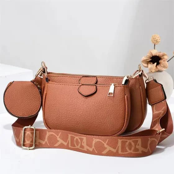 Bolsa tiracolo feminina de cor sólida, conjunto de três peças: bolsas grandes, médias e pequenas.