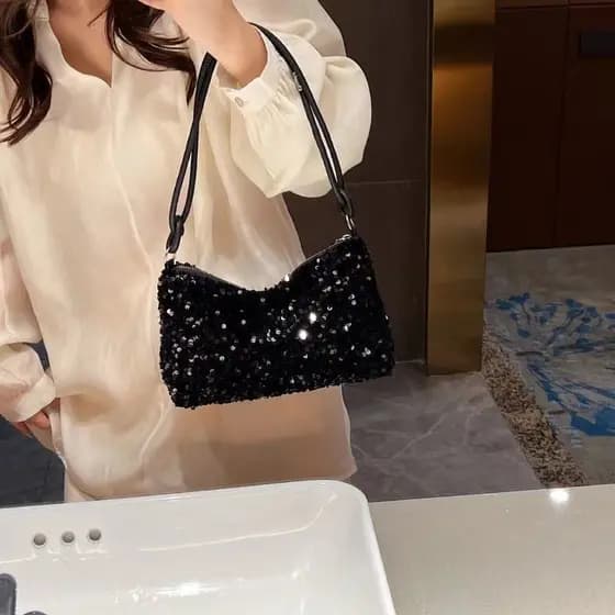 Moda feminina bolsa de ombro veludo lantejoulas bolsa bolsa de braço
