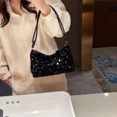 Moda feminina bolsa de ombro veludo lantejoulas bolsa bolsa de braço