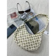Bolsa de palha feita à mão com borla de pérolas e papel trançado, bolsa tiracolo feminina de ombro