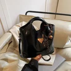 Bolsa de mão com textura de cera de grande capacidade, bolsa de ombro retrô, moderna, transversal